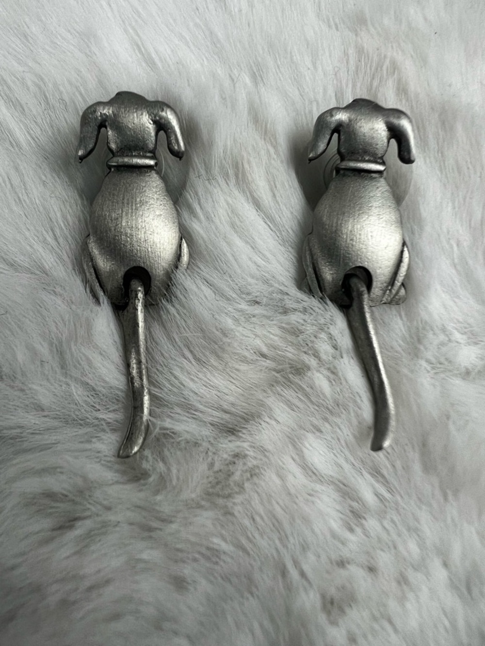 JJ Jonette Silver Pewter Puppy Dog Pierced Earrings with Wagging Tails